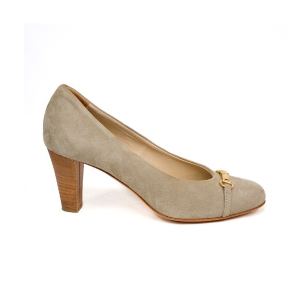 AGL Attilio Giusti Taupe Suede Horsebit Pumps Size 9 Made in Italy Block Heel